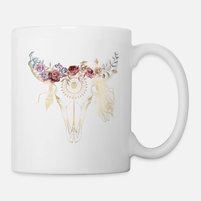 Boho / Fleurs / Crâne / Conception - Mug blanc - blanc