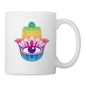 Lucky symbol hand of Fatima hippie colors - Mug - white - Right