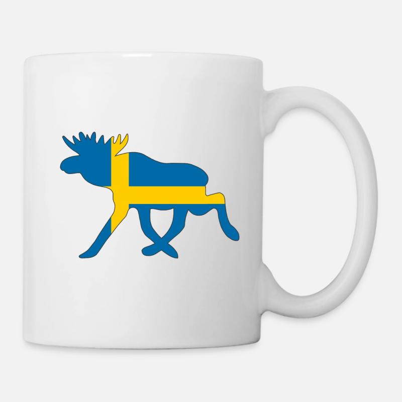 Suède / Elche Drapeau - Cadeau pour les vacances - Mug blanc - blanc