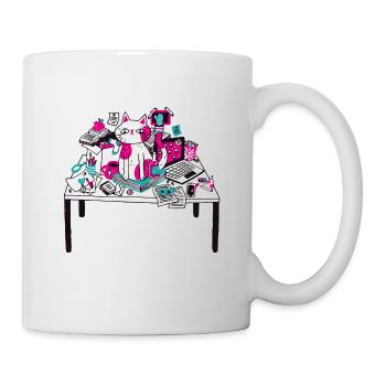 Chat sur le chaos de bureau - Mug blanc - blanc - Droite