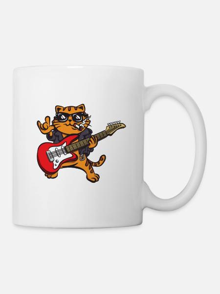 Guitariste Guitar Cat Funny Gift Fan de rock - Mug blanc - blanc