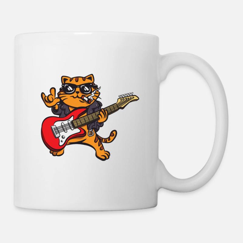 Guitariste Guitar Cat Funny Gift Fan de rock - Mug blanc - blanc