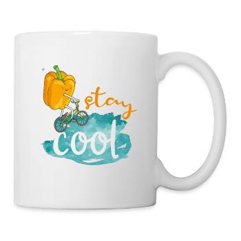 Bleib cool: Chillige Paprika Comic Charakter Figur - Tasse - Weiß - Rechts