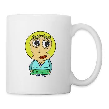 Rundkopf Frau Comicfigur blond Blondine Hübsch wtf - Tasse - Weiß - Rechts