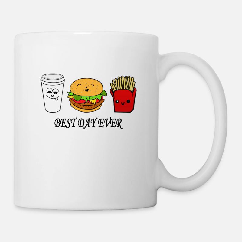 Kaffee-Burger-Pommes Best day ever - Tasse - Weiß