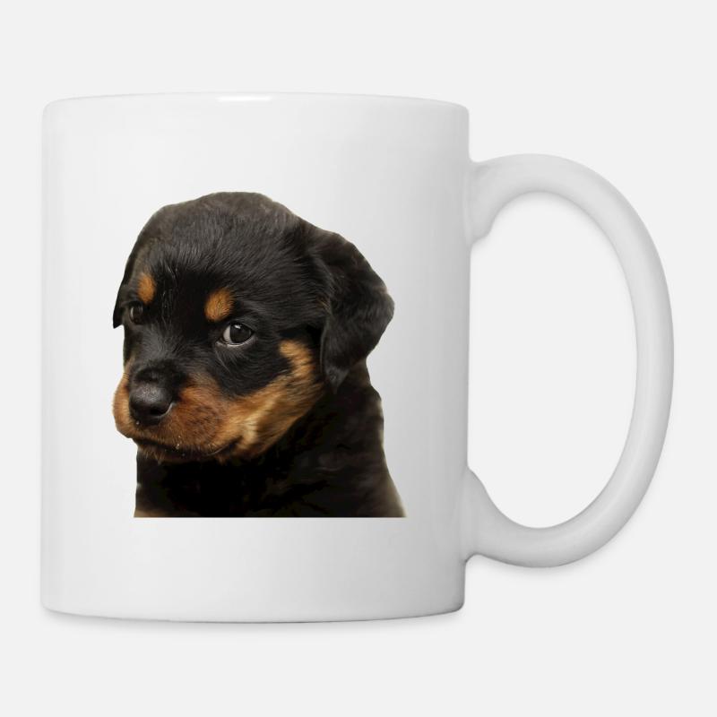 Cute Rottweiler puppy with big eyes - Mug - white