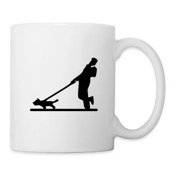 Hund zieht an der Leine Gassi - Tasse - Weiß - Rechts