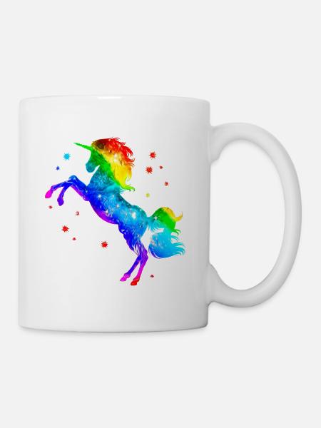 Einhorn Regenbogen Sterne, unicorn rainbow stars - Tasse - Weiß