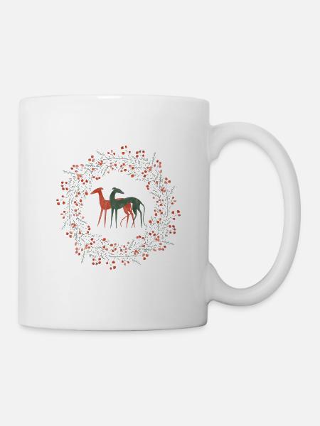 Greyhounds in the winter wreath - Mug - white