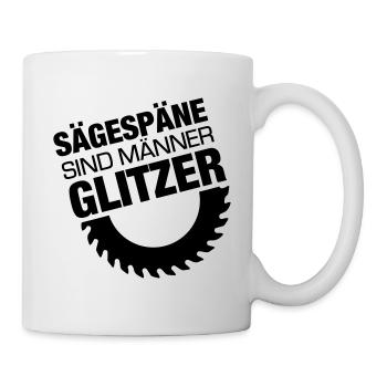 Sägespäne Männer Glitzer Schreiner Heimwerker Papa - Tasse - Weiß - Rechts