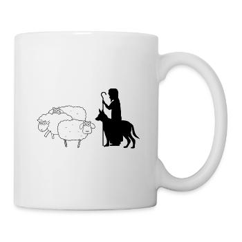 Shepherd with shepherd dog and sheep - Mug - white - Right