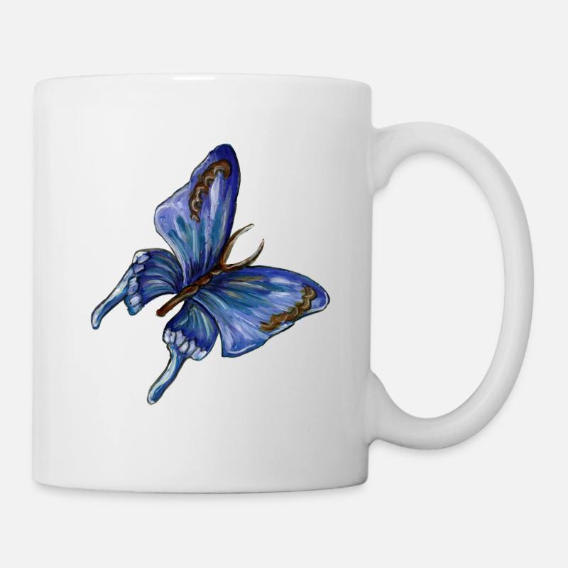 blauer Schmetterling - Tasse - Weiß