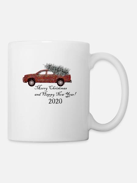 Christmas car with fir tree - Mug - white