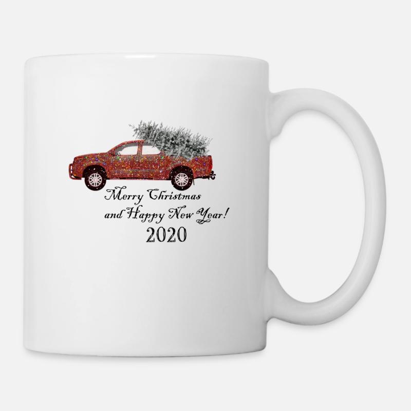 Christmas car with fir tree - Mug - white