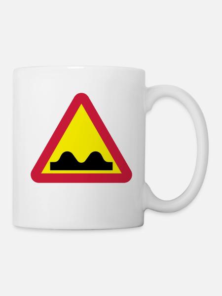 Warning sign for bumpy road - Mug - white