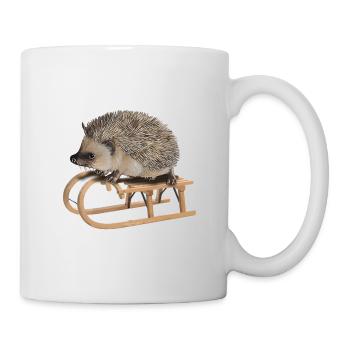 cooler Igel beim Schlittenfahren | Winter Geschenk - Tasse - Weiß - Rechts