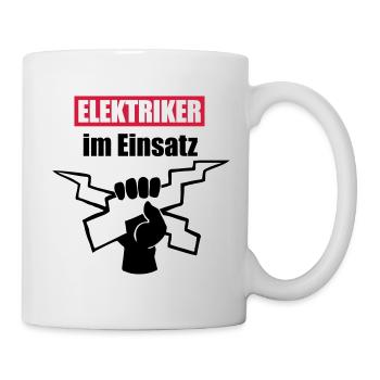 Elektriker, im Einsatz, Farben editierbar - Tasse - Weiß - Rechts