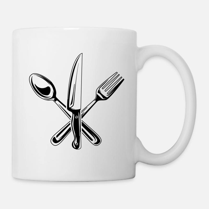 couverts symbole couteau fourche cuillère - Mug blanc - blanc