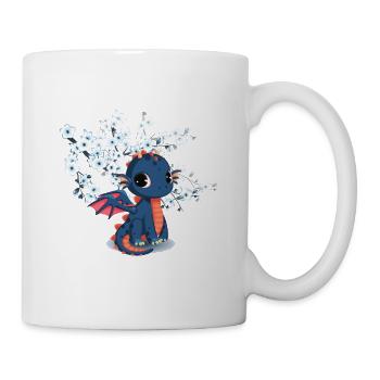 Süßer Blauer Chibi Manga Drachen - Tasse - Weiß - Rechts