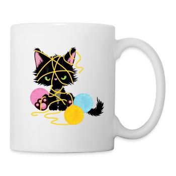 Funny cat involved in wool - Mug - white - Right