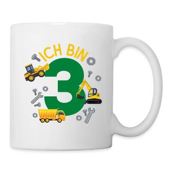 Ich bin 3 Jahre Geburtstag Mädchen Junge Baustelle - Tasse - Weiß - Rechts