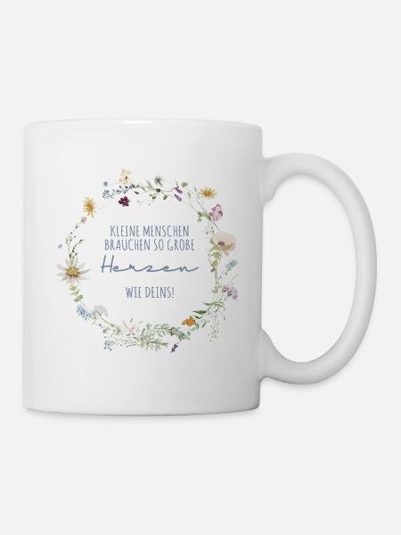 Kleine Menschen Blumenkranz Erzieherin Tagesmutter - Tasse - Weiß