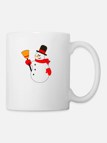 Bonhomme de neige avec chapeau et balai - Mug blanc - blanc