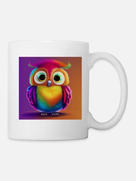Buntes süßes Eulen-T-Shirt - Tasse - Weiß