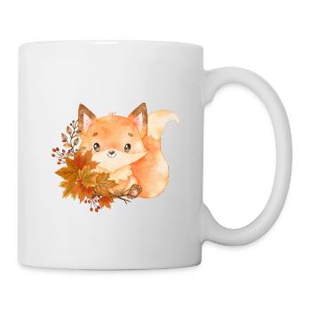 Kleiner Fuchs mit Herbstblättern Waldtiere Natur - Tasse - Weiß - Rechts