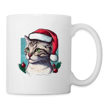 Wunderschöne Katze mit Weihnachtsmannmütze - Tasse - Weiß - Rechts