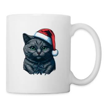 Süßes Kätzchen mit Weihnachtsmütze - Tasse - Weiß - Rechts