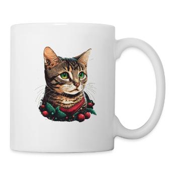 Joli chat portant un chapeau de Père Noël - Mug blanc - blanc - Droite