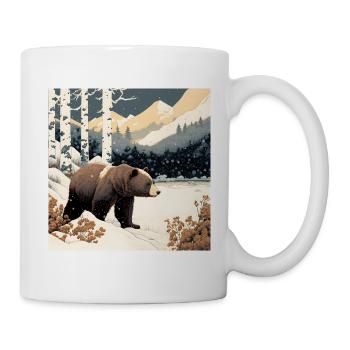 Ukiyo bear in forest landscape at winter time - Mug - white - Right
