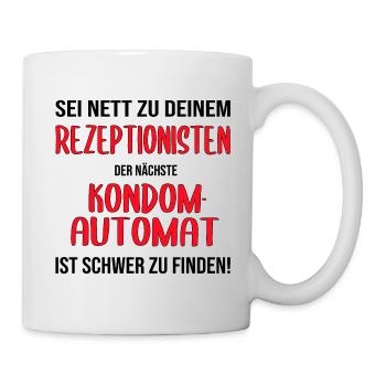 Rezeptionist Hotel Pension Kondome Geschenk lustig - Tasse - Weiß - Rechts