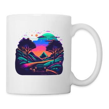Car in Neon Landscape - Mug - white - Right