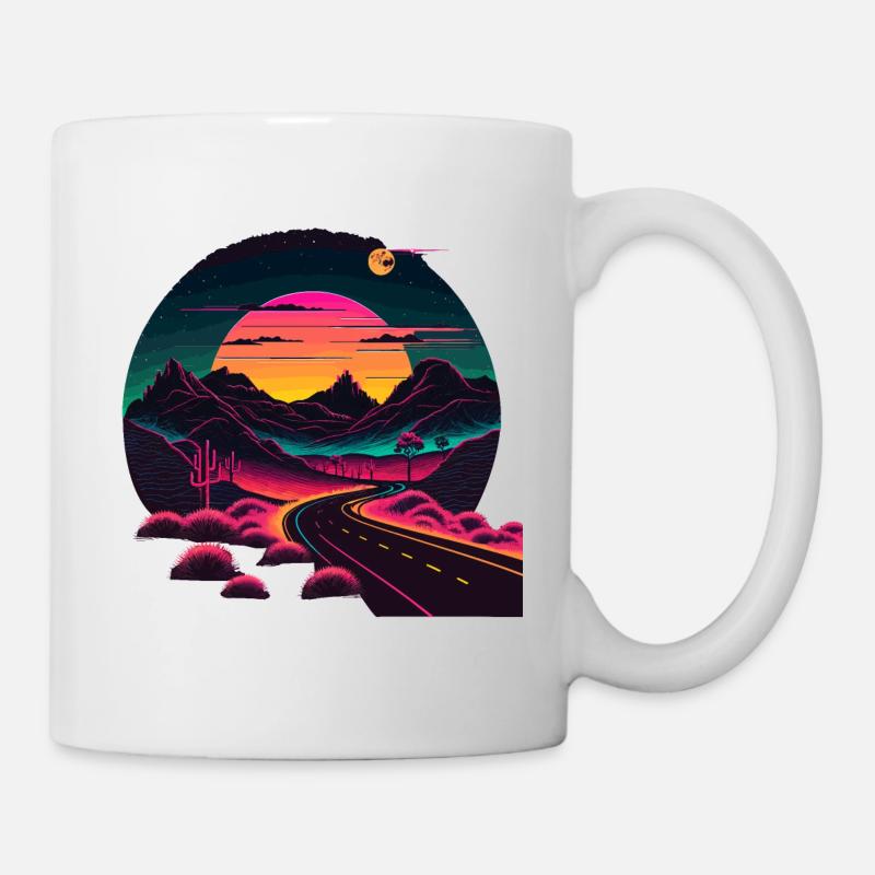 Straße im Synthwave-Stil - Tasse - Weiß