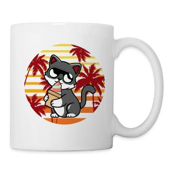 Cool Kawaii Cat Sunglasses Retro Summer Chill - Mug - white - Right