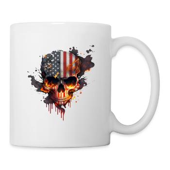 Skull with american flag (USA) and flames of fire. - Mug - white - Right