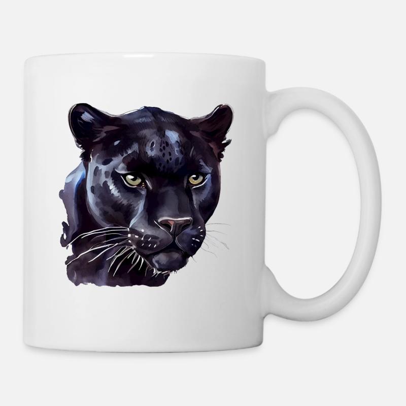 Portrait d’un jaguar noir - aquarelle - Mug blanc - blanc