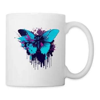 Blauer Vaporwave Schmetterling - Tasse - Weiß - Rechts