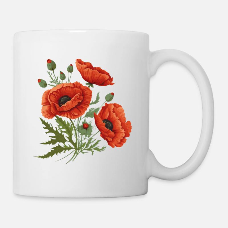 Mohnblumen - Tasse - Weiß