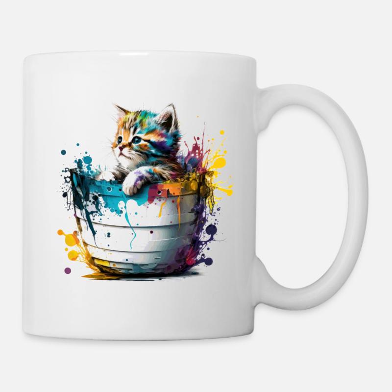 Mignon petit chat comme l’art moderne coloré - Mug blanc - blanc