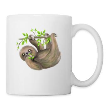 Sloth chills on branch and eats leaves - Mug - white - Right