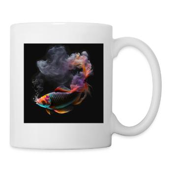 Koi Karpfen Design in einer Regenbogen-Rauchwolke - Tasse - Weiß - Rechts