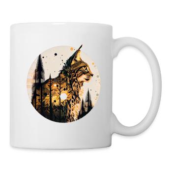 Luchs mit Mond im Wald mit Muster - Tasse - Weiß - Rechts