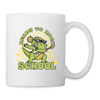 T-Rex Rockig Dino Einschulung Gitarre 1. Klasse - Tasse - Weiß - Rechts