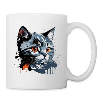 Kätzchen , junge Katze - Tasse - Weiß - Rechts