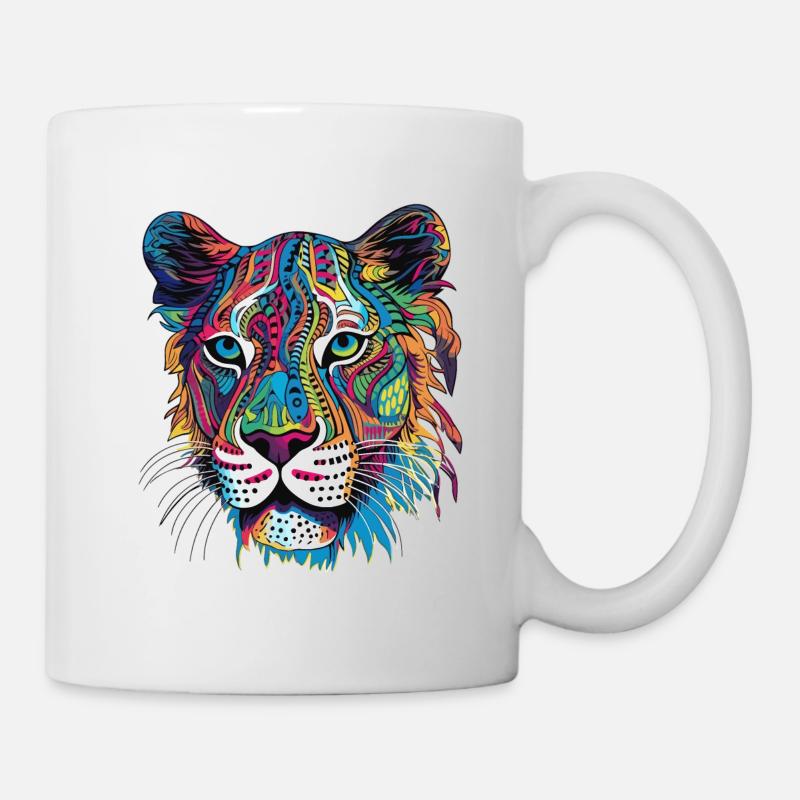 Colourful Tiger Head - Tasse - Weiß