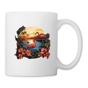 Tropisch - Flamingo - Tasse - Weiß - Rechts