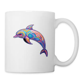Delphin -lebendige Farben - Korallenkaleidoskop - Tasse - Weiß - Rechts